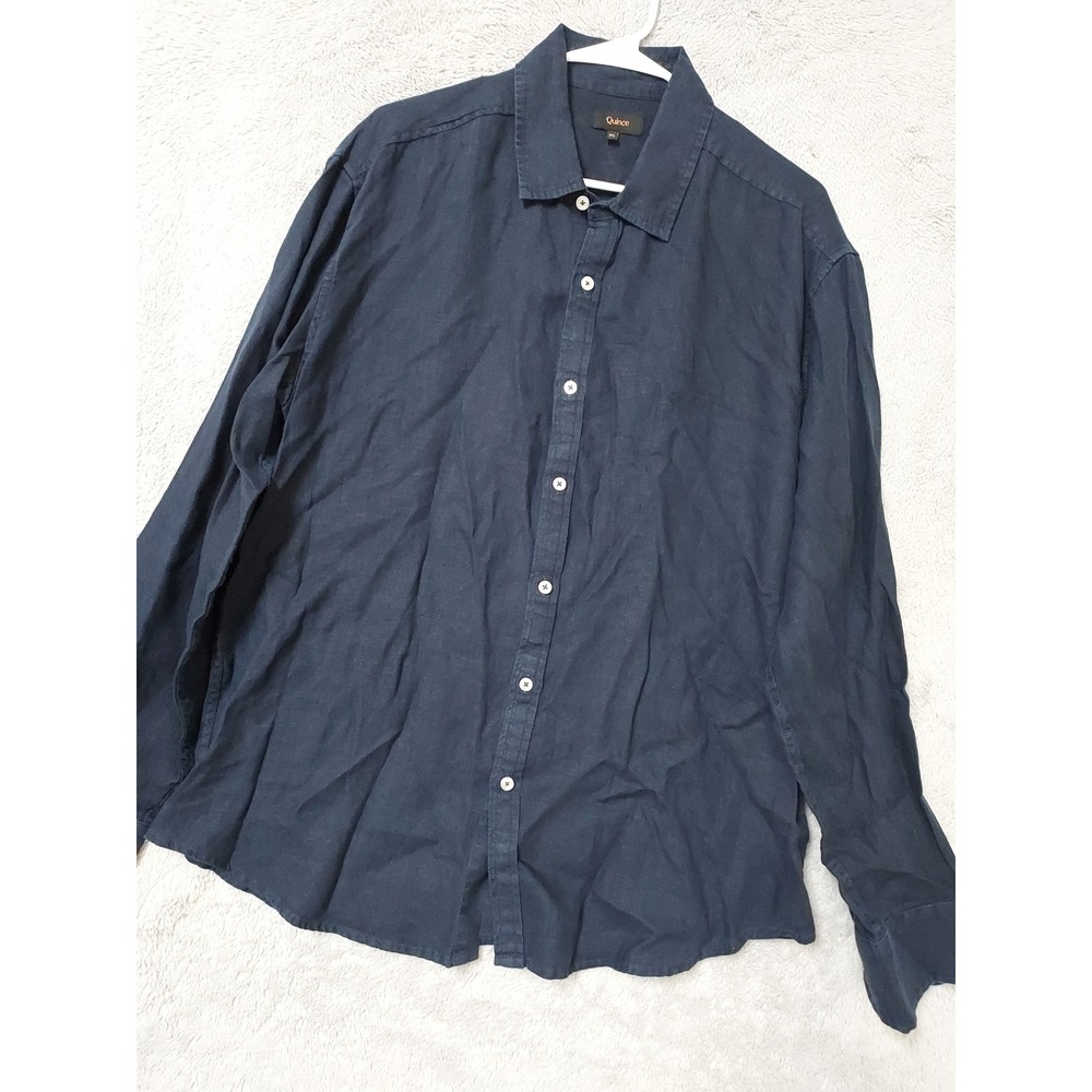 Quince Shirt Mens XL 100% European Linen Relaxed Long Sleeve Deep Navy Preppy